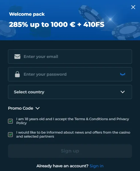 rollyspin casino sign up